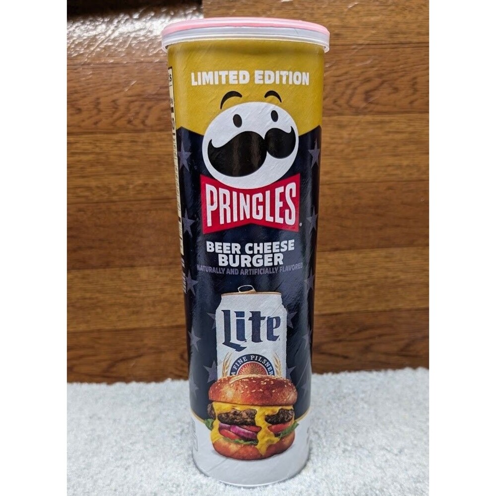 Pringles Beer Cheese Burger Limited Edition Miller Lite Collab Snack Chips